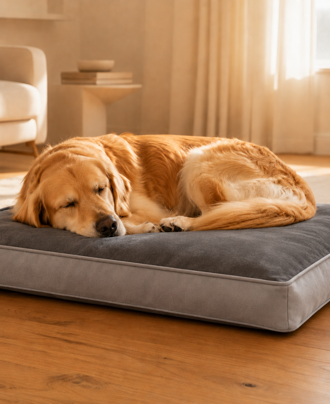 Dog relaxing on a Houndly memory foam bed
