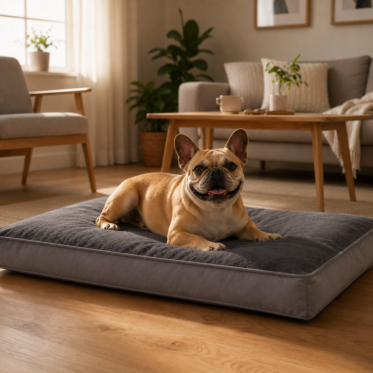 Dog resting on a Houndly memory foam bed