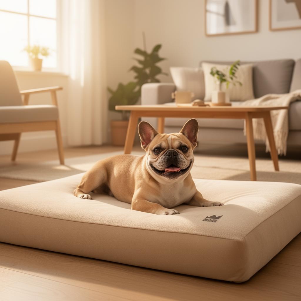 Small dog resting on a Houndly memory foam dog bed